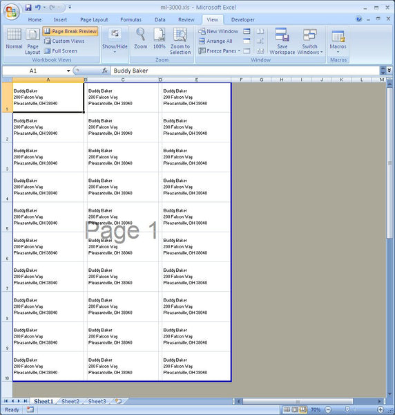 MS Excel Address Labels